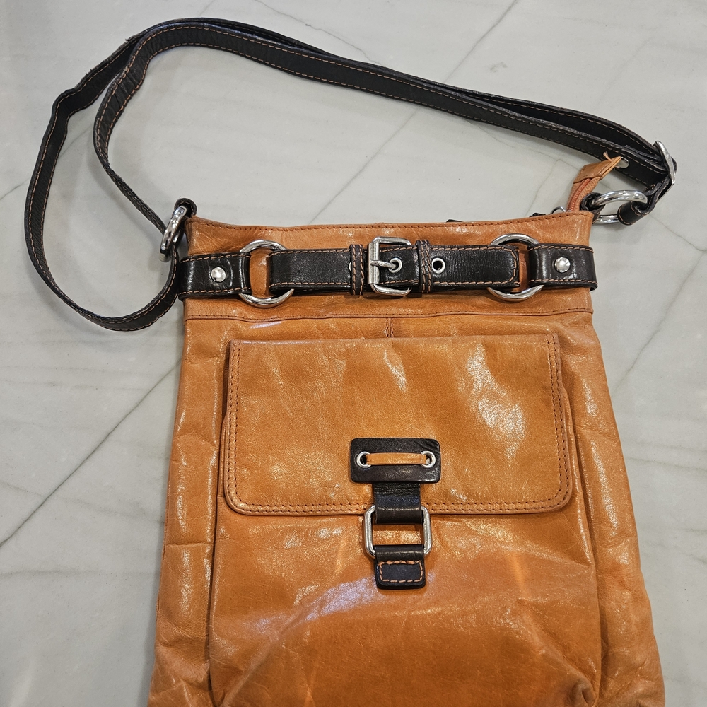 Vintage Nino BOSSI Orange Leather Messenger Bag with Black Trim